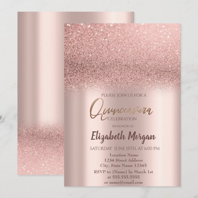 Elegant Rose Gold Ombre Quinceañera Invitation (Front/Back)