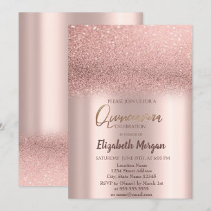 Elegant Rose Gold Ombre Quinceañera Invitation