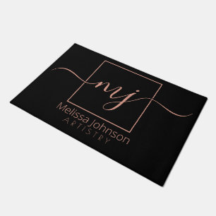 Elegant Rose Gold on Black  Doormat