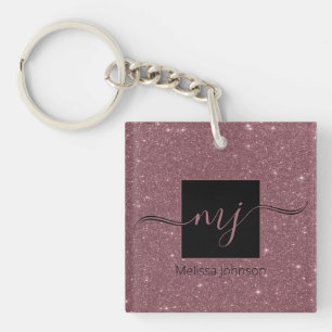 Elegant Rose Gold on Black Keychain