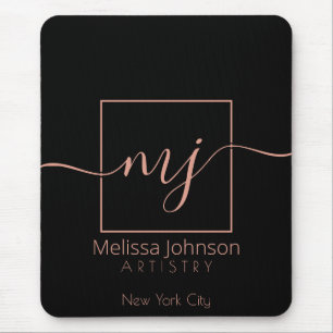 Elegant Rose Gold on Black Mouse Mat
