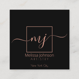 Elegant Rose Gold on Black Square Business Card