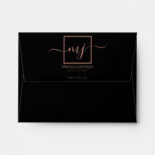 Elegant Rose Gold on Black Square Business  Envelope