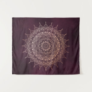 Elegant Rose Gold on Burgundy Floral Henna Mandala Tapestry