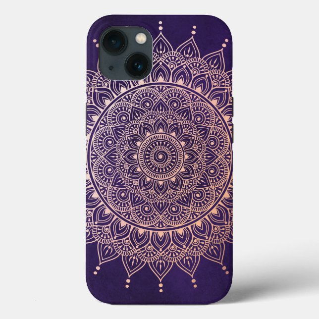 Elegant Rose Gold on Purple Floral Henna Mandala Case-Mate iPhone Case (Back)