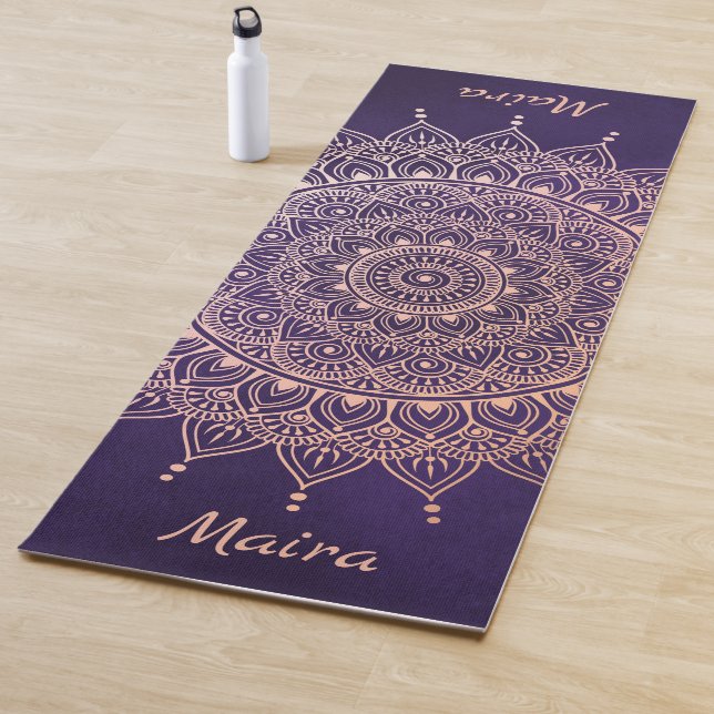 Elegant Rose Gold on Purple Floral Henna Mandala Yoga Mat (In Situ)