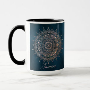 Elegant Rose Gold on Teal Floral Henna Mandala Mug