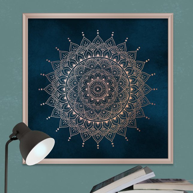 Elegant Rose Gold on Teal Floral Henna Mandala Poster (Creator Uploaded)