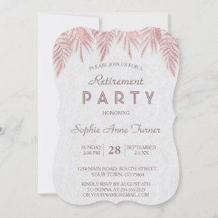 Elegant Rose Gold Palm Leaves Retirement Party Invitation
