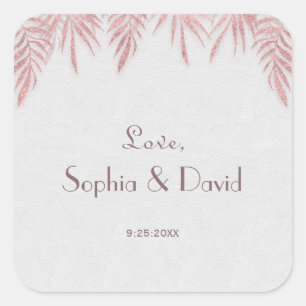 Elegant Rose Gold Palm Leaves Wedding Square Sticker