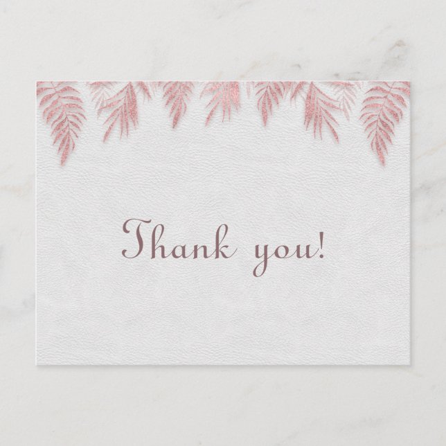 Elegant Rose Gold Palm Leaves Wedding Thank you Postcard (Front)