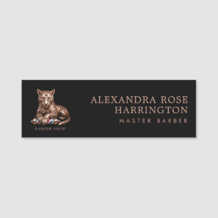 Elegant Rose Gold Panther Barber Shop Logo Staff Name Tag