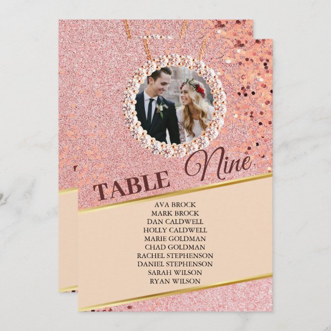 Elegant Rose Gold Photo Seating Chart Card (Front/Back)