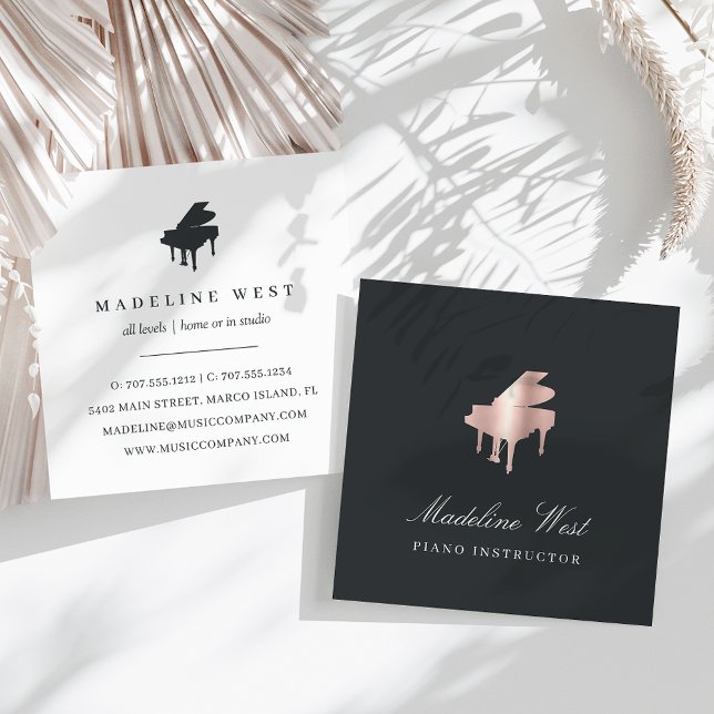 Elegant Rose Gold Piano Instructor Music Teacher Square Business Card (Creator Uploaded)
