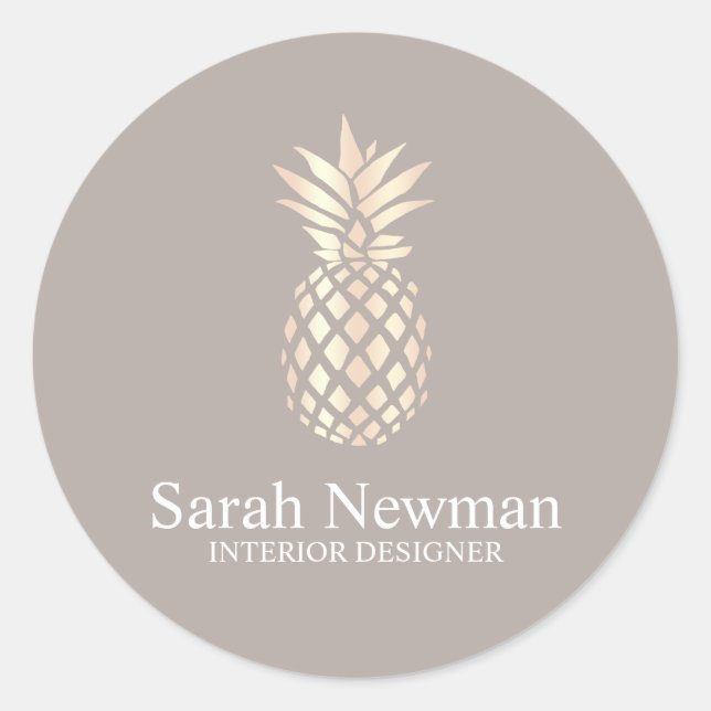 Elegant rose gold pineapple interior designer classic round sticker (Front)