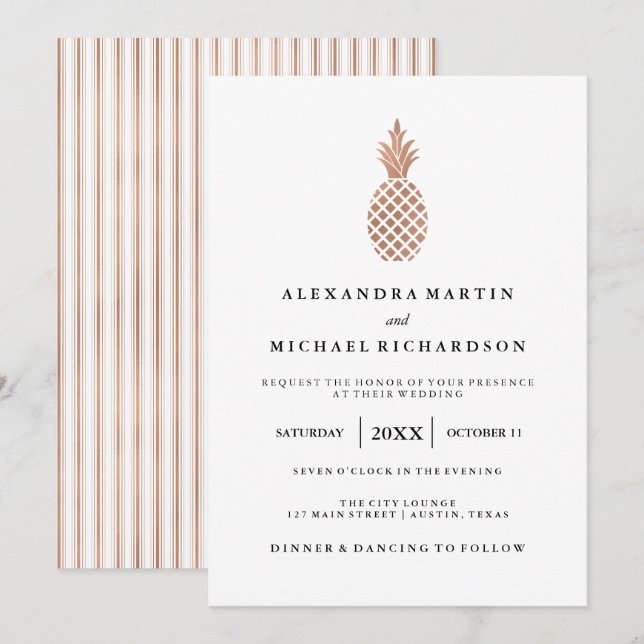 Elegant Rose Gold Pineapple Wedding Invitation (Front/Back)