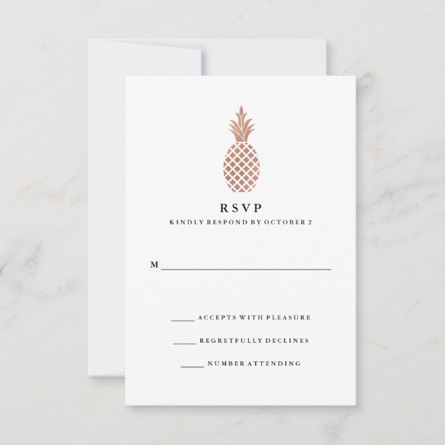 Elegant Rose Gold Pineapple Wedding RSVP (Front)
