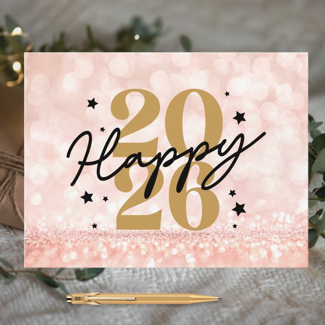 Elegant Rose Gold Pink 2026 Happy New Year Holiday Postcard (Creator Uploaded)