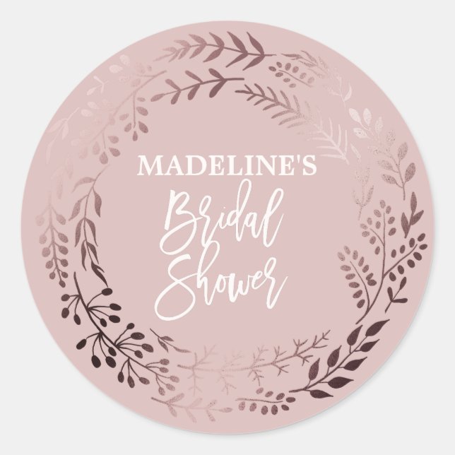 Elegant Rose Gold Pink Bridal Shower Favour Sticke Classic Round Sticker (Front)
