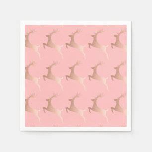 Elegant Rose Gold Pink Christmas Reindeer Pattern Napkin