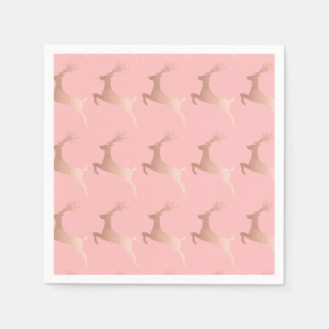 Elegant Rose Gold Pink Christmas Reindeer Pattern Napkin (Front)