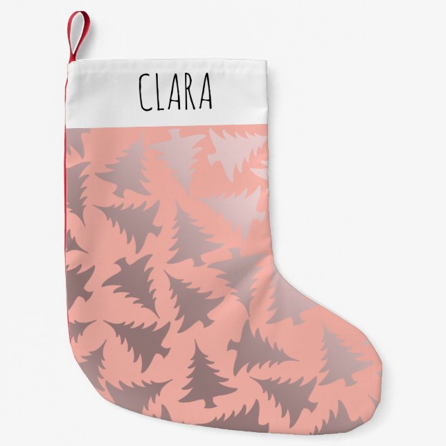 Elegant Rose Gold & Pink Christmas Tree Pattern Small Christmas Stocking (Front)