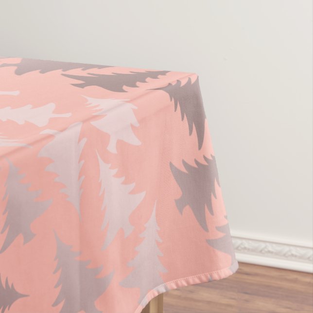 Elegant Rose Gold & Pink Christmas Tree Pattern Tablecloth (In Situ)