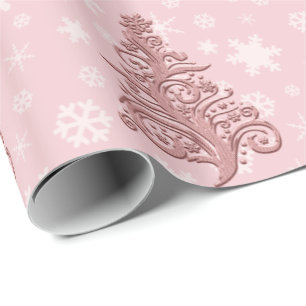 Elegant Rose Gold & Pink Christmas Tree Pattern Wrapping Paper