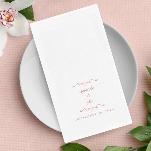 Elegant Rose Gold Pink Formal Wedding Reception Napkin (Elegant Rose Gold Pink Formal Wedding Reception Paper Dinner Guest Towels With Couple's Names & Date)
