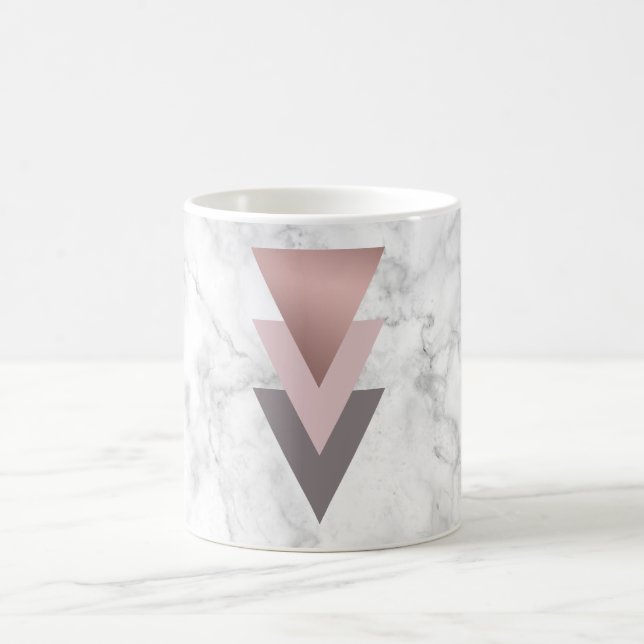 elegant rose gold pink grey triangles white marble coffee mug (Center)