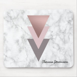 elegant rose gold pink grey triangles white marble mouse mat