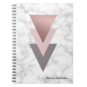 elegant rose gold pink grey triangles white marble notebook