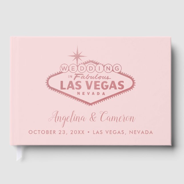 Elegant Rose Gold Pink Las Vegas Wedding Guest Book (Front)