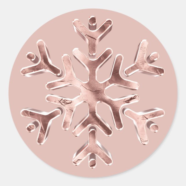 Elegant Rose Gold Pink Snowflake Christmas Classic Round Sticker (Front)