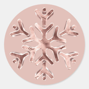 Elegant Rose Gold Pink Snowflake Christmas Classic Round Sticker