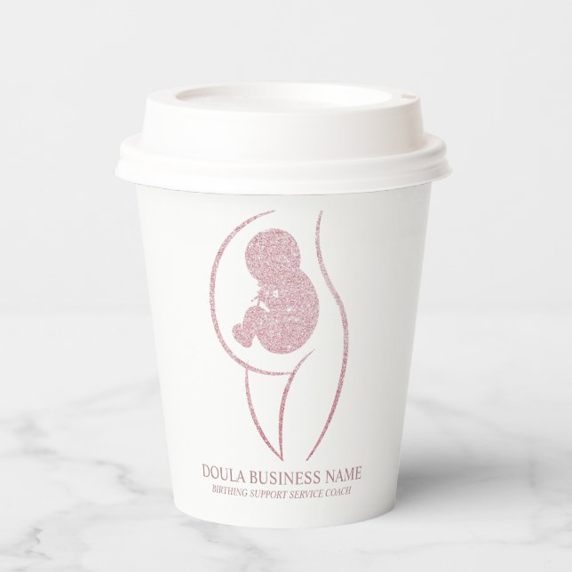 Elegant Rose Gold Pregnant Silhouette Paper Cups (Front)