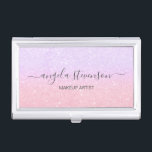 Elegant rose gold & purple glitter makeup artist business card holder<br><div class="desc">Modern design featuring faux rose gold and purple glitter texture with elegant calligraphy font.</div>