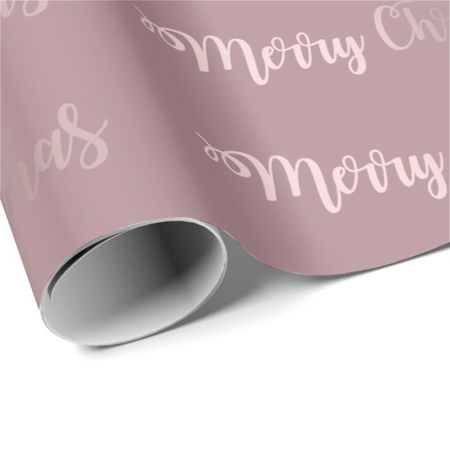 Elegant Rose Gold & Purple Merry Christmas Pattern Wrapping Paper (Roll Corner)