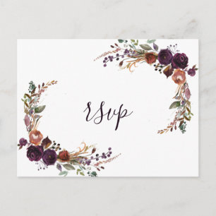 Elegant Rose Gold Purple Wedding RSVP Postcard