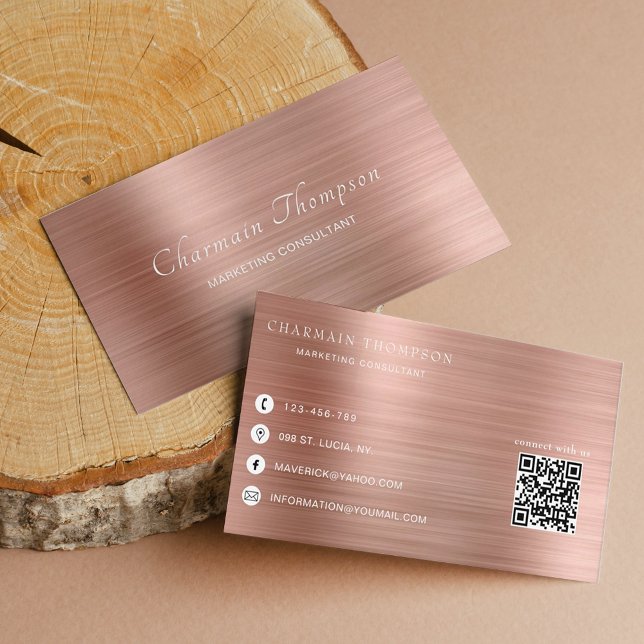 Elegant Rose Gold QR Code Connect with us Business Card (Creator Uploaded)