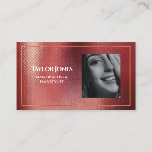 Elegant Rose Gold QR code Makeup Hair Beauty Photo Business Card