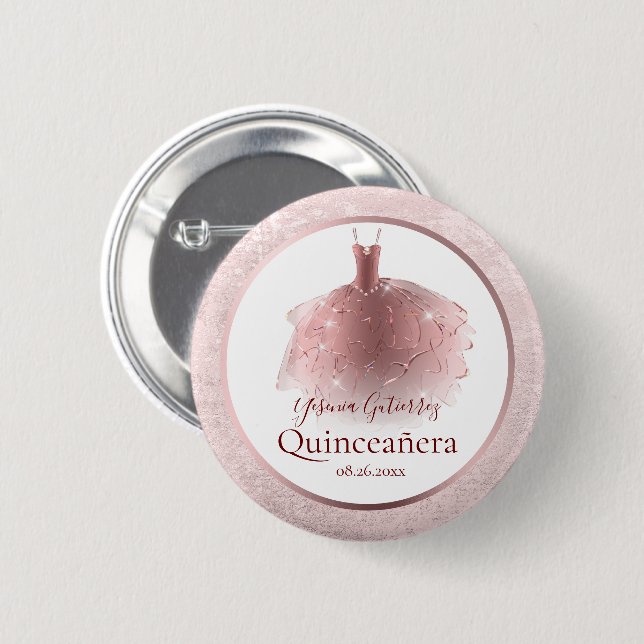Elegant Rose Gold Quinceañera Dress 6 Cm Round Badge (Front & Back)