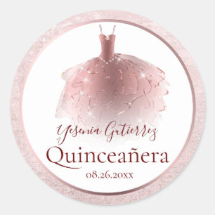 Elegant Rose Gold Quinceañera Dress Classic Round Sticker