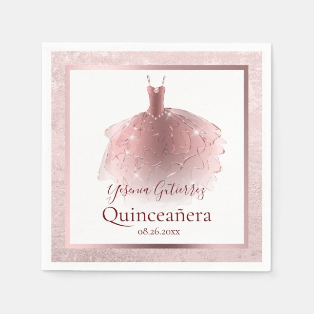 Elegant Rose Gold Quinceañera Dress Napkin (Front)