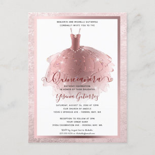 Elegant Rose Gold Quinceañera Dress Postcard