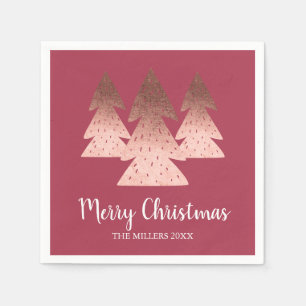 Elegant rose gold & red Merry Christmas tree Napkin
