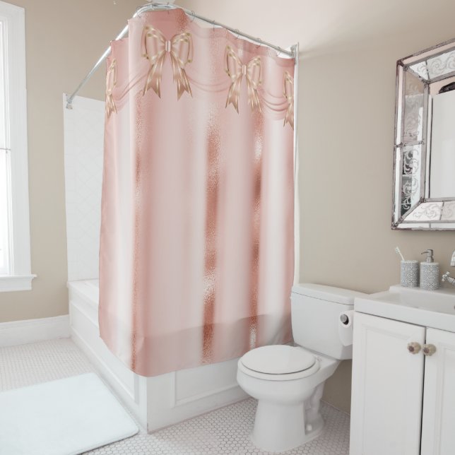Elegant Rose Gold Ribbon Border Shower Curtain (In Situ)