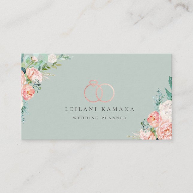 Elegant Rose Gold Rings Floral Business Card (Front)