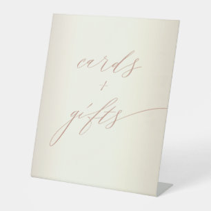 Elegant Rose Gold Script Champagne Cards Wedding Pedestal Sign