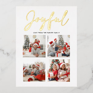 Elegant Rose Gold Script JOYFUL Modern Beige Photo Foil Holiday Postcard